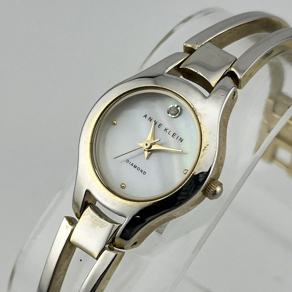 Anne Klein Diamond Watch Women 22mm Two Tone Case MOP Dial 6.5